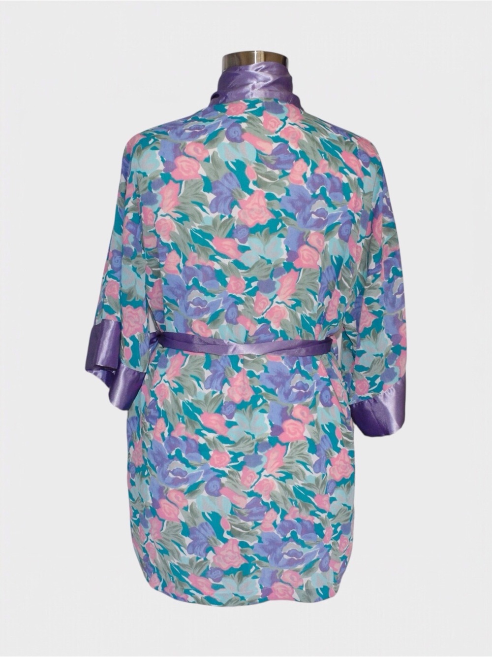 Victorias Secret Vintage 80s Floral Kimono Robe Wrap Gold Label - Picture 3 of 5